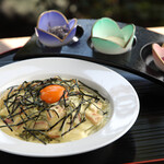 eXcafe吉崎鳳凰閣 - 料理写真:茶そばのカルボナーラ