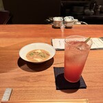 KAN - 干鯵の冷汁、スイカのソルティードッグサワー