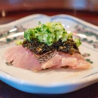 あそび割烹 さん葉か - 2025.8 五島列島産黒ムツ炙り 自家製有明海苔佃煮 きゅうり鬼おろし