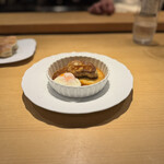 ラ キュイジーヌ ド カワムラ - ○フォアグラと温玉マデラワインのプディング様