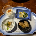割烹 鍋物 鮨よし - 前菜、左奥の鯛白子ムース絶品