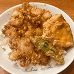 蔵前いせや - 海老と小柱のかき揚げ丼　　海老と小柱のかき揚げ　かぼちゃ　ししとう