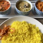マヤデビ - 左からレッドカレー、グリーンカレー、ダールカレー　辛さは全部辛口を選びました