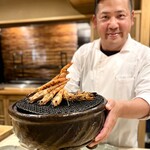銀座 きた川 - ◾️車海老の炭火焼き：油、塩、日本酒で焼き上げられている。