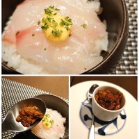 ルアン - 鯛めし ル•アン風✨️地元の梶田醤油さんのお醤油で作られた泡醤油とオランデーズで、新鮮＆肉厚の鯛のお刺身とご飯を頂きます！ふわふわのメレンゲ醤油が不思議な食感です。