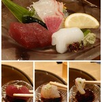 ふなや - 鮪、鯛、槍烏賊のお造り✨️