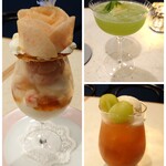 喫茶 nanashian - 桃薫るパフェ2,200円、バジルスマッシュ 1,210円、ティーソーダフロート 1,430円✨️ジンベースに新鮮なバジルのカクテルはハーブ好きには堪りません。店主さま宅のお庭で採れたバジルだそう。