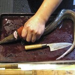 みかみ - 鱧の調理を間近で見ることができました