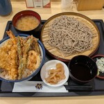 天丼てんや - 料理写真:オールスター天丼・1人前藪そばセット ¥1,250