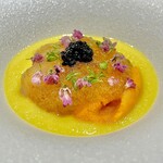 鮨 こう介 - とうもろこし・昆布出汁甘海老・うに・キャビア・穂紫蘇　冷製