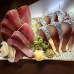 酒処 かね吟 - カツオ刺身、関サバ酢じめ