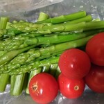 銀座 篝 - アスパラとトマトはバター焼き。