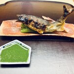 徳ㇵ本也 - 鮎炭塩焼きと万願寺とうがらし　蓼酢