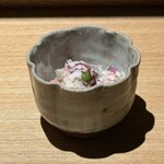 炭焼 おかげさん - 高坂鶏白肝、ハツ刺し淡雪塩　