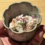 炭焼 おかげさん - 高坂鶏白肝、ハツ刺し淡雪塩　