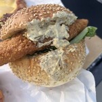ブーランジュリー オーヴェルニュ - 白身フライサンド　328円　たくあんの入ったマヨが美味しい！