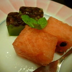 観山荘本館 - 【葉月の懐石膳　５４００円】「西瓜・抹茶寒天」