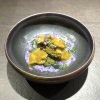 十皿 - 柔らか蒸し飽の肝和え　金時草粥
