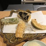 てんぷら 千の種 - 定食　野菜3種　ピーマン　ナス　かぼちゃ