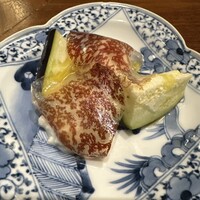 焼肉割烹QUON - 生ハム〜ブレザオラとモッツアレラ 大阪泉州の水茄子