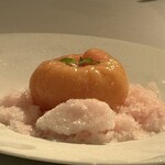 レストランひらまつ 広尾 - 料理(デザート・長野県桔梗が原・塩原農園の桃のコンフォート・マラスキー風味のグラニテ)