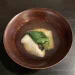 土家 - 蕎麦がき 揚げた鱸 夕顔 モロヘイヤ