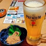 四季百選 - 生ビールとイカ肝和え
