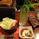 ぎんざ磯むら - スティック野菜と温泉卵とねぎ