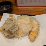 天婦羅餃子關東煮刺身 Abekobe - 
                        『天ぷら盛り3種』しいたけ・かしわ・カボチャ