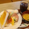 ナイル - モーニングセット(税込700円→ICE珈琲は税込770円)
①トースト②千切り甘藍&ハム&蕃加&ポテトサラダ③茹で卵④お味噌汁⑤CUTパイナップル
お飲み物《セットドリンク》①ICE珈琲(+70円)