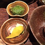 農家 - "農家特製おくらまんじゅう＆香の物"