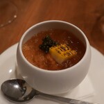 渡辺料理店 - うに、カニ、コーンム-ス、焼とうもろこしジュレ