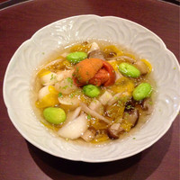 春草 - 先付け、胡麻豆腐、百合根、生うになど