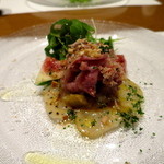 肉割烹　華家　新栄 - 秋茄子のテリーヌ　あぶり飛騨牛のサラダ