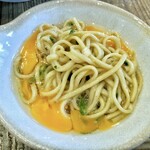 ムコウガワ製麺所 - 生卵でスキヤキ風
