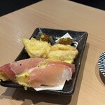 天ぷらと寿司 こじま - いくらのカナッペ、ふぐ、茄子プロシュート