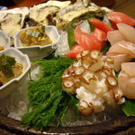 千松しま - optio A30で撮影。炙り蛸と造り盛合せ。