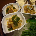 千松しま - optio A30で撮影。鯊のぬたと造り盛合せ。