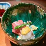 礼讃 - お造り  塩釜の本鮪 江戸前のコチ 山口周防の赤雲丹