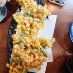 そば処 福島屋 - トウモロコシとアスパラガスの天ぷら