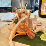 北の味と和み ぽあろ - カムイモシリコース【造り】《ホッケのお造りと旬のお造り》ホタテ、牡丹海老、ほっけ、北寄貝の4種です…