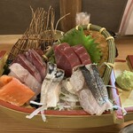 寿司と焼き鳥 大地 - 圧巻の舟盛り。刺身の厚さがすごい