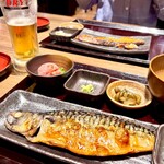 炉端焼き 和めし処 しんぱち食堂 - 定番、鯖文化干し定食　旨いに決まってます！　そしてサイドメニューの「厳選ネギトロ」が何と90円！　