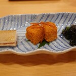 貴山 - バチコ寿司、笹鰈、隠元の黒胡麻餡と茄子のうてな