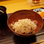 日本料理 銀座 大野 - 新秋刀魚の釜炊きご飯 赤出汁 香の物 2014.10.1x