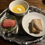 BLESS - 前菜（本マグロ、リエット、かぼもゃの冷製スープ