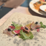 ジョバーノ - Antipasto
                                京都大原から･･･
                                “赤紫蘇” のジェラティーナと海の幸　キャビアを添えて