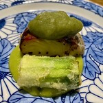 食堂こなん - 焼き物 鰆の味噌幽庵焼き えんどう豆の擦り流し アスパラガス