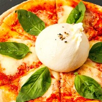 Pizza margherita on Burrata cheese
