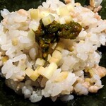 薪鳥新神戸 - そぼろご飯，ネギ，かんずり，生姜